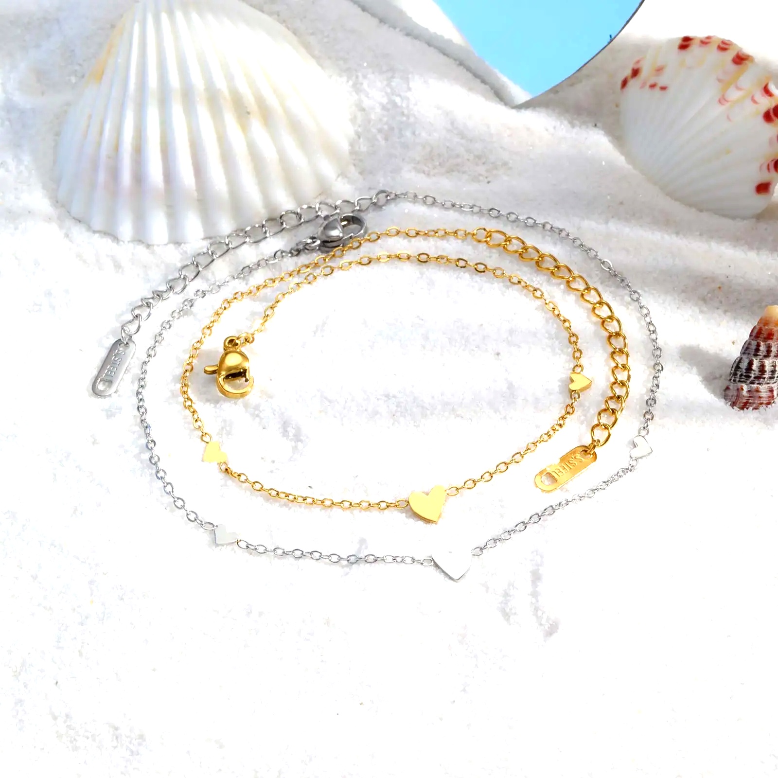 女性用ステンレススチールハートアンクレット、金メッキの繊細な - Jc Jewelry & Watches Photos のレビューと価格