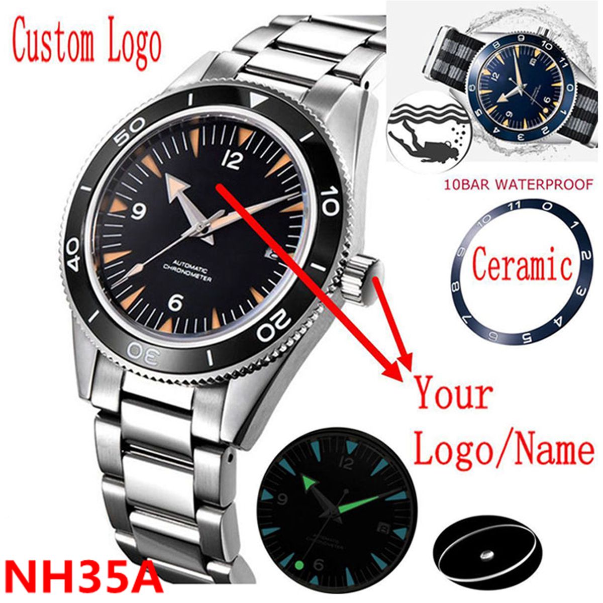 カスタムロゴ NH35 ムーブメント腕時計 10bars メ - Seiko Watch Prospex のレビューと価格