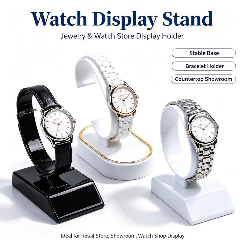 Cリング式腕時計ディスプレイラック 2/4個入り、黒と白の組 - Jewelry And Watches Inc のレビューと価格